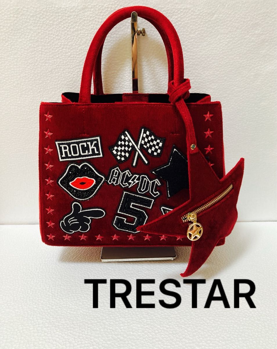 美品】TRESTAR トレスター トートバッグ ハンドバッグ レッド 美品】TRESTAR トレスター トートバッグ ハンドバッグ レッド