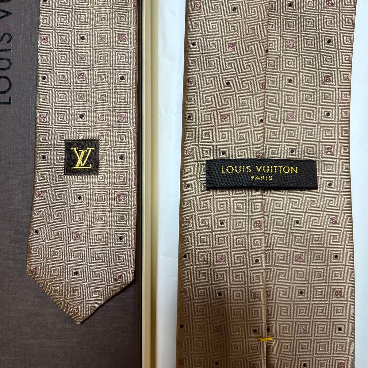 未使用箱付 LVルイヴィトン ネクタイ 茶色 ダミエ シルク 未使用箱付 LVルイヴィトン ネクタイ 茶色 ダミエ シルク