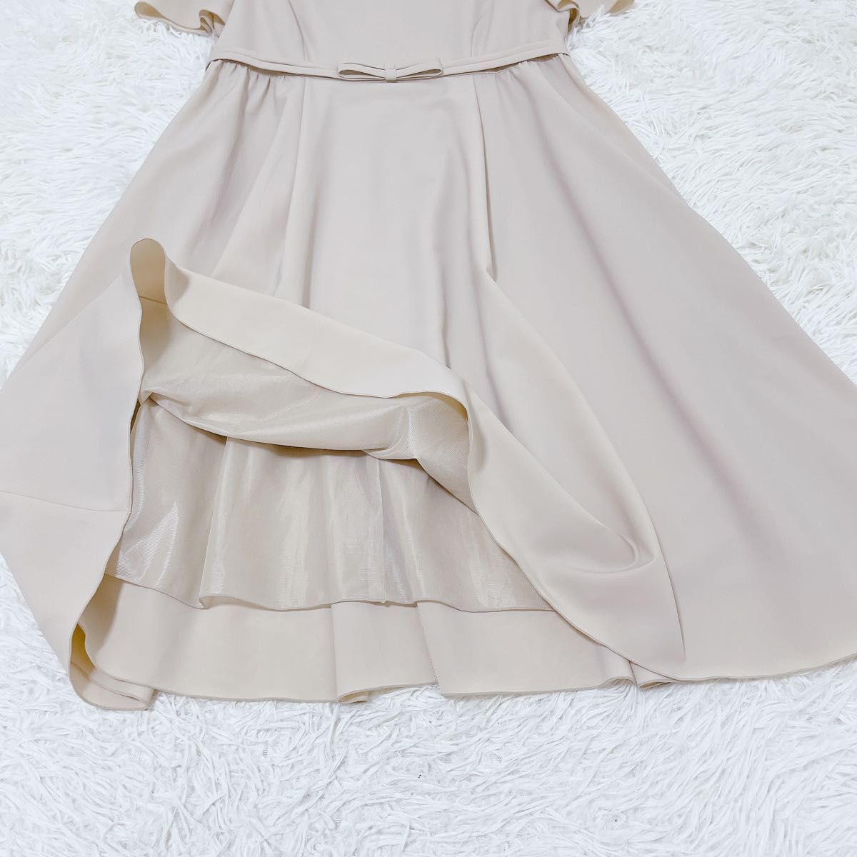 【美品】FOXEY フォクシー ワンピース 38 ベージュ 上品フレア FOXEY NEWYORK リボンフレアワンピース L ベージュ フォクシー