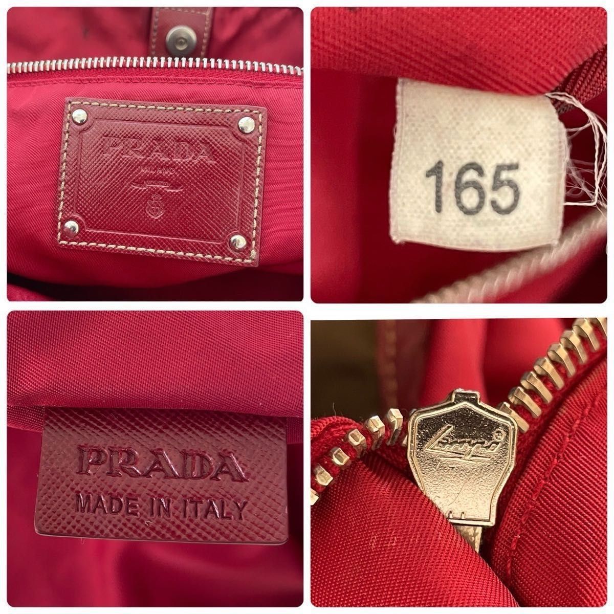 PRADA プラダ トートバッグ ナイロン レザー カーキ レッド 革 PRADA プラダ トートバッグ ナイロン レザー カーキ レッド 革