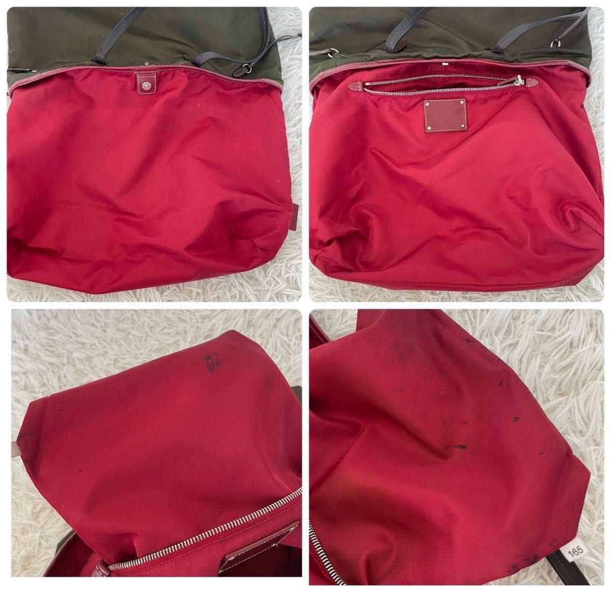 PRADA プラダ トートバッグ ナイロン レザー カーキ レッド 革 PRADA プラダ トートバッグ ナイロン レザー カーキ レッド 革