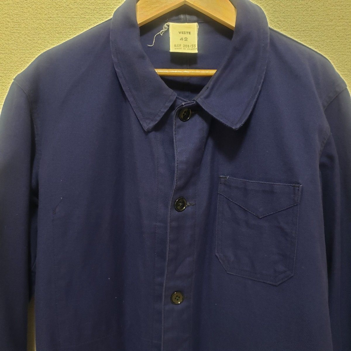 40s フレンチ ワークジャケット Vポケット 丸襟 コットンツイル 40s フレンチ ワークジャケット Vポケット 丸襟 コットンツイル