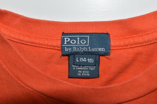 *US б/у одежда Polo Ralph Lauren Ralph Lauren имя Logo принт футболка orange BOYS[L(14-16)] хлопок *9580*