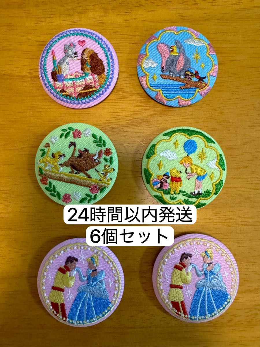 キャラクター缶バッジ 6個セット Disney Characters ディズニー 刺繍缶バッジ ビスケット 6個