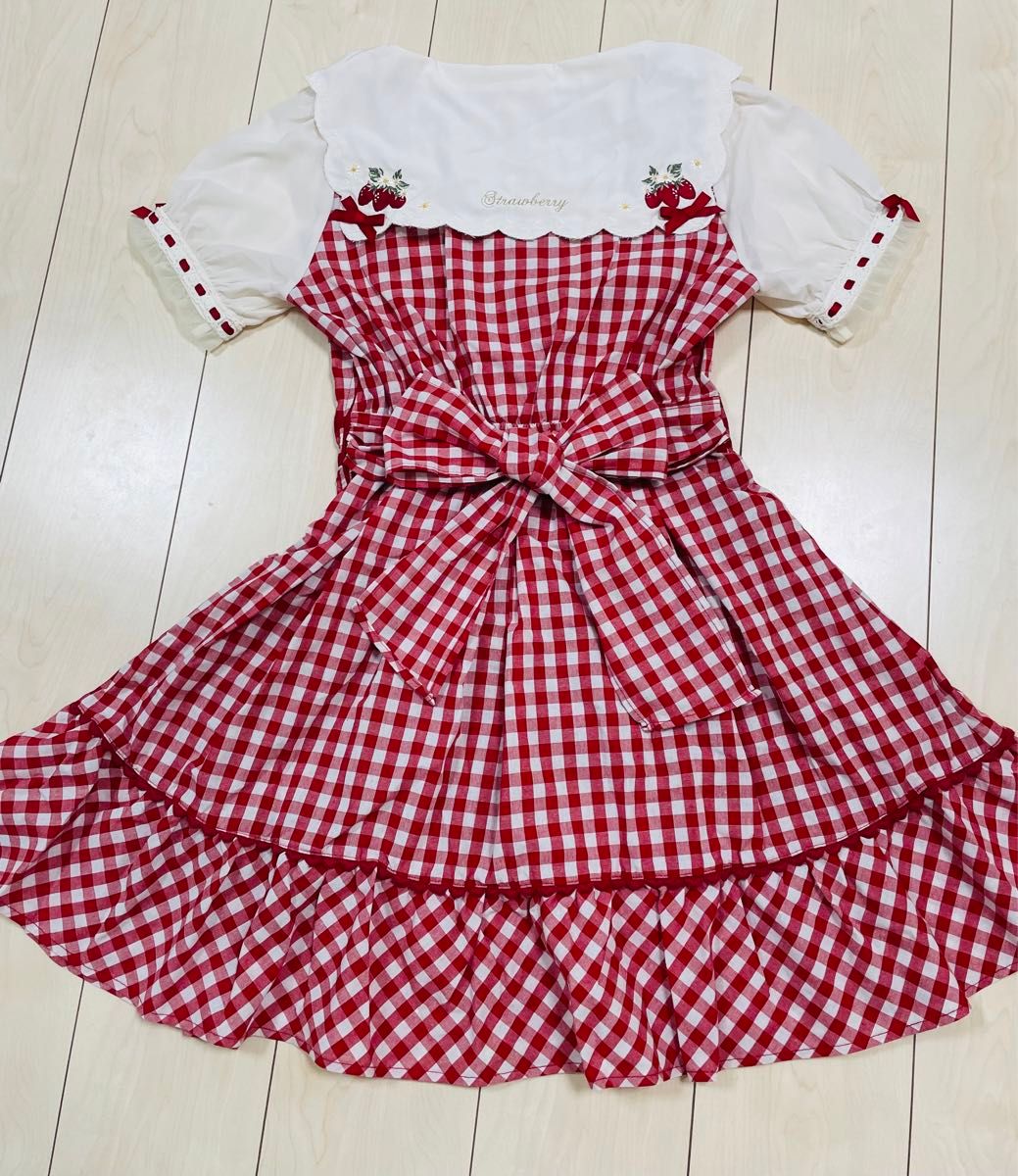 リズリサ セーラーカラー いちごワンピース 赤×白ギンガム リズリサ セーラーカラー いちごワンピース 赤×白ギンガム