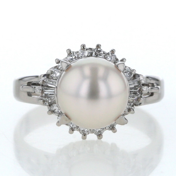 Pt900 プラチナ リング 真珠 8.0mm ダイヤモンド0.23ct パール 取り巻き 指輪 9號(hào)【新品仕上済】【el】【中古】