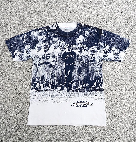 80s チャンピオン トリコタグ ノートルダム大学 ラグビー総柄 Tシャツ XL ビンテージ アメフト