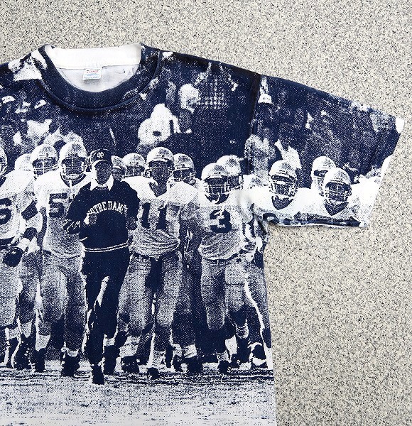 80s チャンピオン トリコタグ ノートルダム大学 ラグビー総柄 Tシャツ XL ビンテージ アメフト_画像4