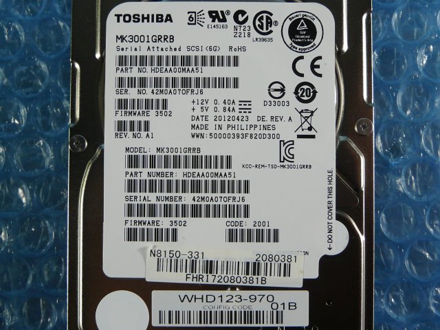 1GKO // NEC N8150-331 300GB 2.5インチ SAS 15K(15000)rpm 6Gb (TOSHIBA MK3001GRRB) // NEC Express5800/R120d-2M 取外 // 在庫1_画像2