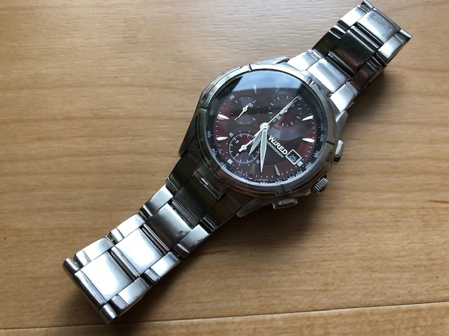  хороший степень SEIKO Seiko WIRED Wired хронограф Date wine red 7T92-0GB0 оригинальный breath кварц мужские наручные часы 