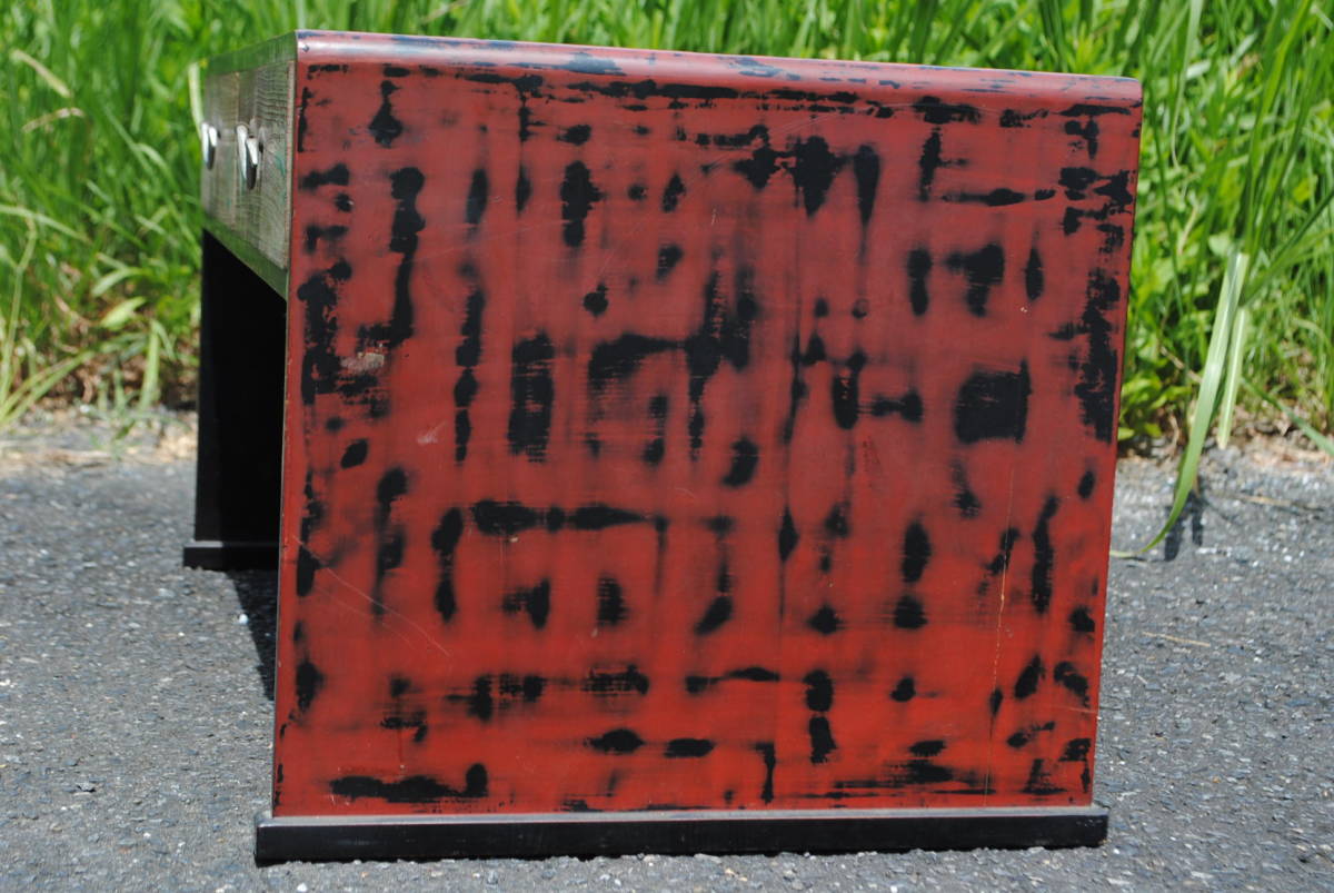 昭和レトロ　高級　美品　赤黒漆斑仕上げ　二連抽斗　文机　694x高345x360ミリ