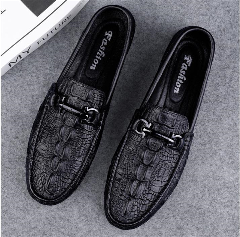  Loafer slip-on shoes driving shoes new goods * men's casual shoes spring autumn man shoes wani pattern [8908] black 25.5cm