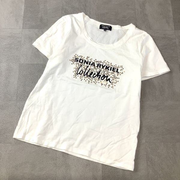 良品 SONIA RYKIEL ソニアリキエル スパンコール デザイン tシャツ レディース サイズ40 L ホワイト