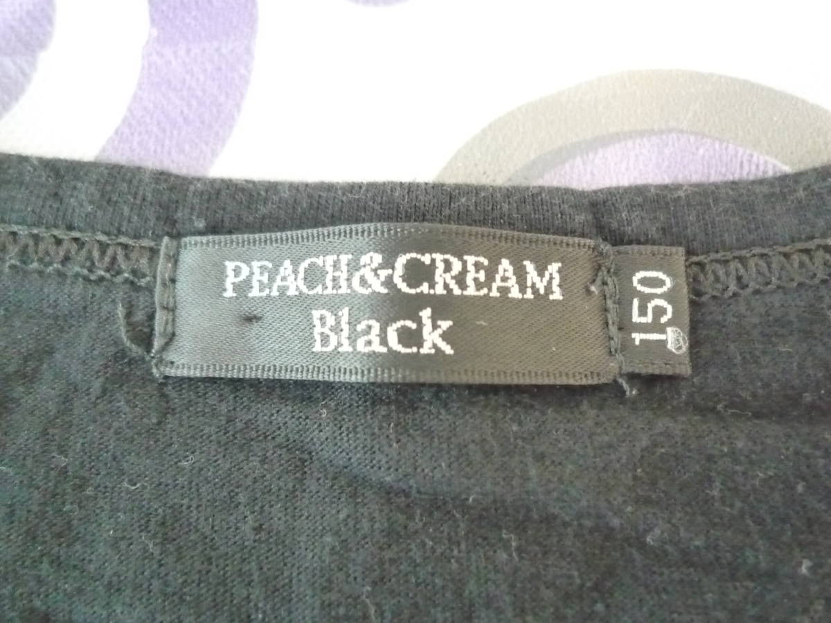 ★PEACH&CREAM Black フレンチスリーブTシャツ ラメ ロゴ 黒（１５０）_画像5