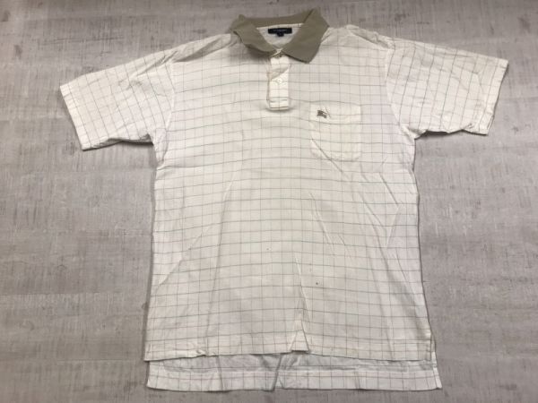 バーバリー BURBERRY 三陽商会取扱 オールド レトロ トラッド 古着 グラフチェック 半袖ポロシャツ メンズ ロゴ刺繍 日本製 L ベージュ