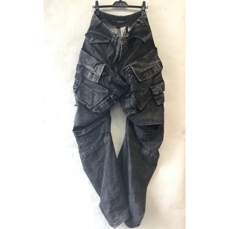 新品JULIUSユリウス 10 5ozストレッチデニムガスマスクカーゴワイドパンツ Acid Gray 新品JULIUSユリウス 10 5ozストレッチデニムガスマスクカーゴワイドパンツ Acid Gray