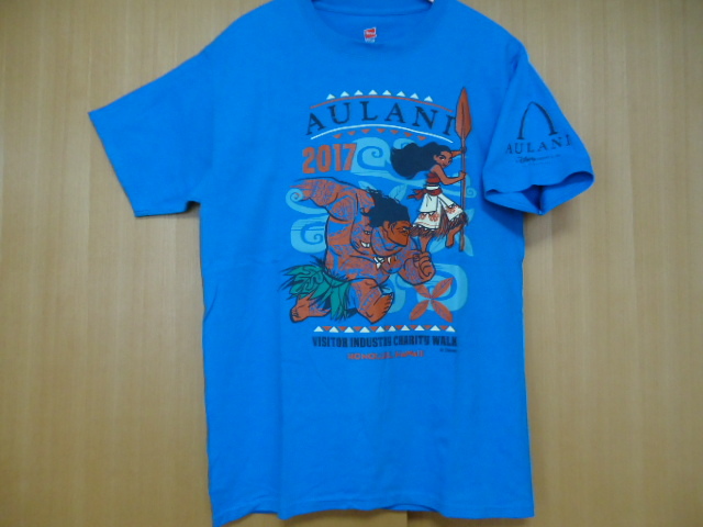 即決　ハワイ　AULANI　アウラニ　ディズニーリゾート＆スパ　チャリティウォーク2017'　Ｔシャツ　水色　Ｍ　モアナ_画像4