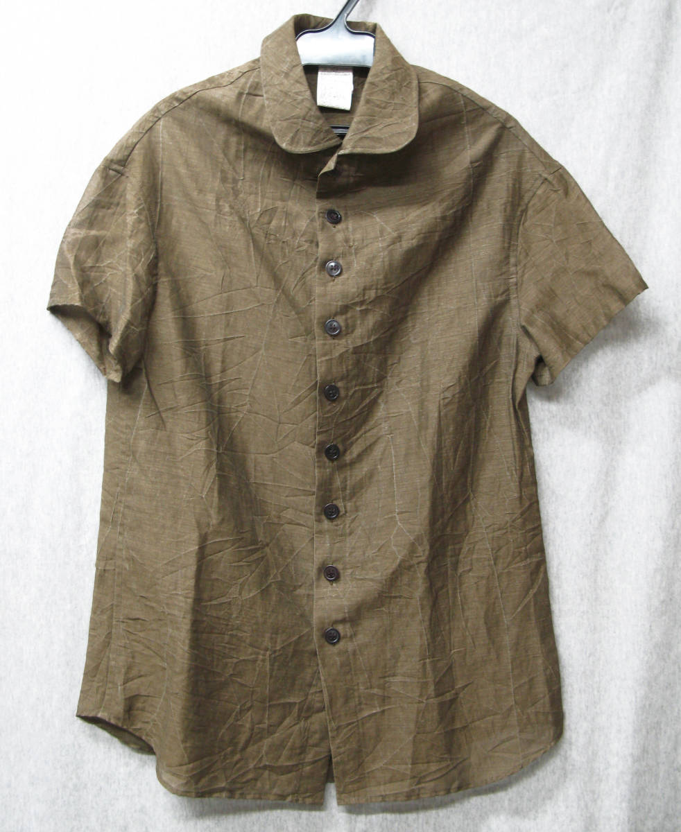 ワイズ：シワ加工 麻混紡素材 半袖 シャツ ( ヨウジ Yohji Yamamoto Ladies' shirt