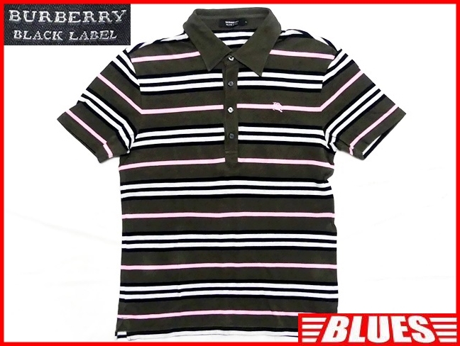 即決 BURBERRY BLACK LABEL メンズM 廃版 ポロシャツ バーバリーブラックレーベル 2 茶 ブラウン ボーダー 三陽商会正規 ナイト刺繍 Yahoo!フリマ（旧）