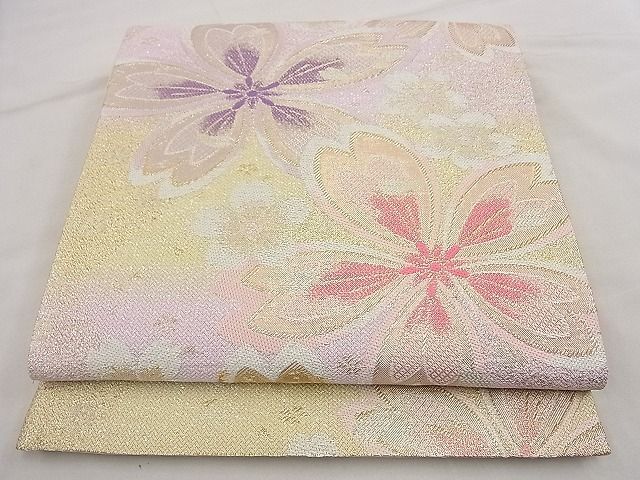平和屋野田店◎六通柄袋帯　桜散らし　金銀糸　逸品　BAAG7248ph