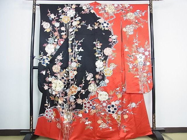 銀駒刺繍 二尺袖 振袖 正絹 友禅 上品なデザイン 着物 U-5864 Yahoo!オークション - 平和屋2 豪華振袖 駒刺繍 枝花文 金銀彩