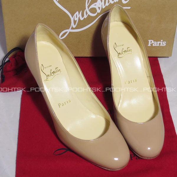 クリスチャン ルブタンChristian Louboutin MISS GENA ラウンドトゥ エナメル プレーン ヒール パンプス34ヌード ピンク ベージュ_画像5