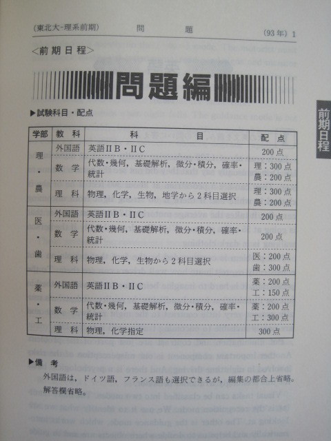 教学社 東北大学 理系 1994 赤本 （ 前期 後期 掲載 ）_画像8