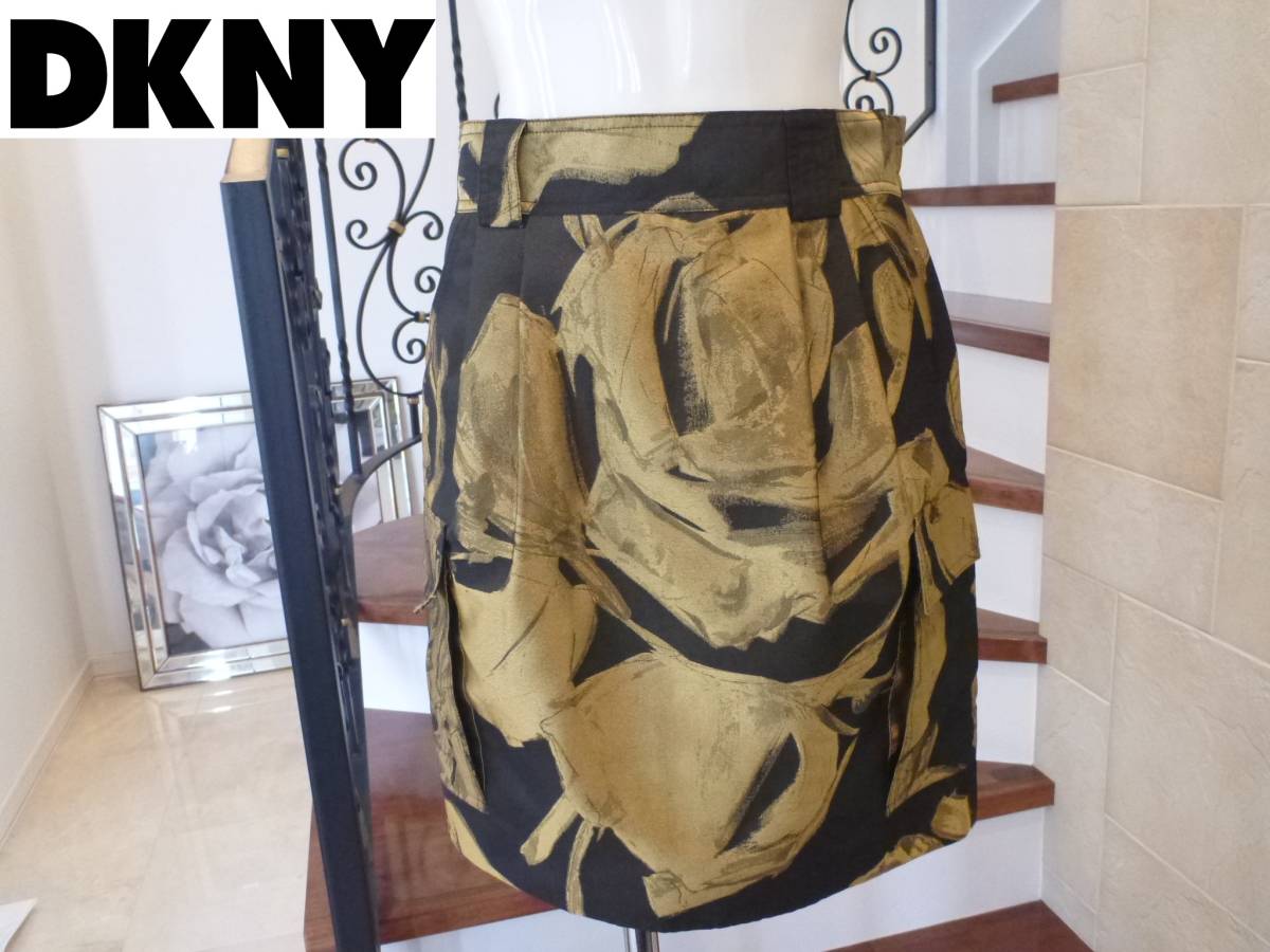 美品 DKNY　ダナキャランニューヨーク　茶×ブロンズ　スカート　2　Ｍ相当_画像1