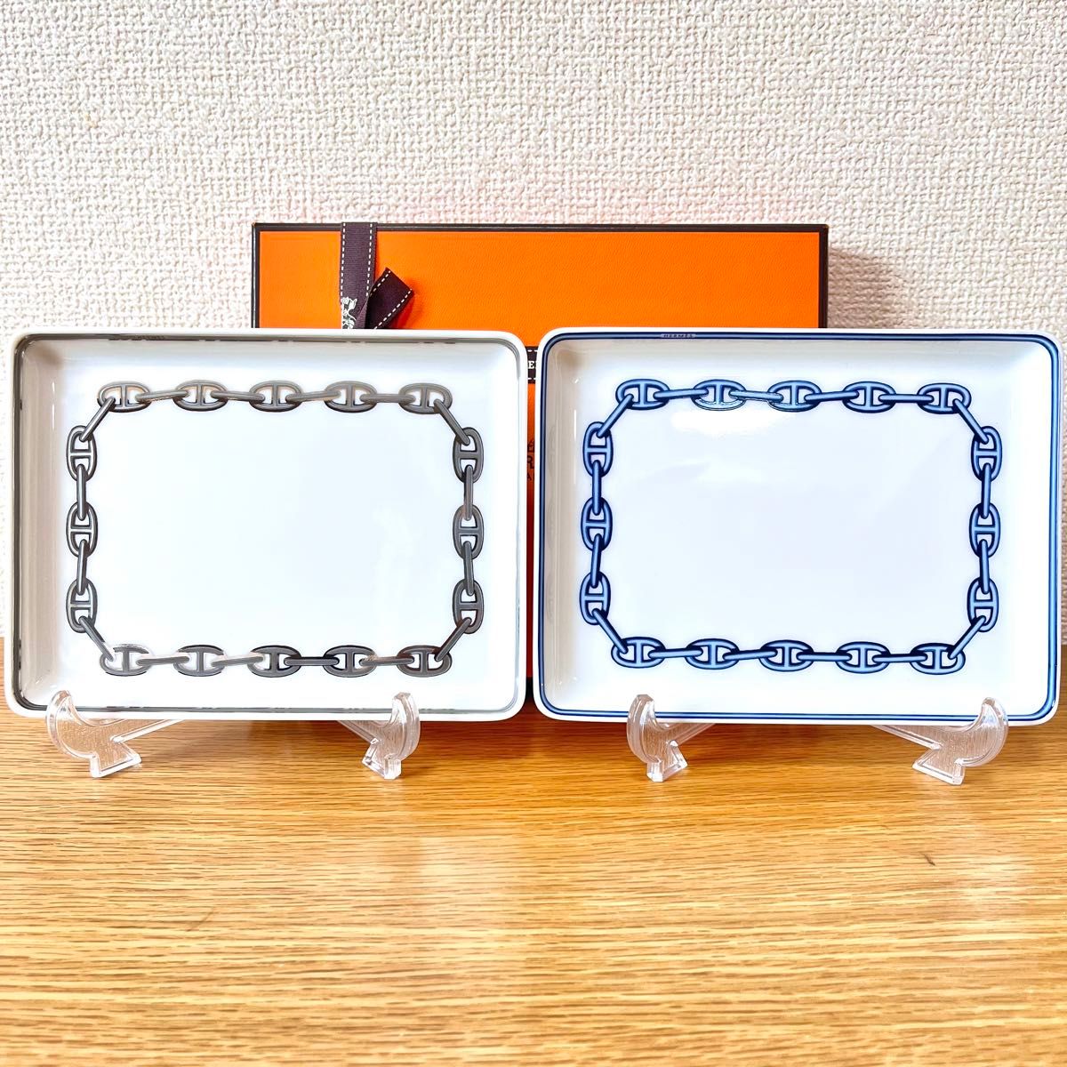 未使用品】エルメス HERMES シェーヌダンクル ブルー スクエア 未使用品】エルメス HERMES シェーヌダンクル ブルー スクエア