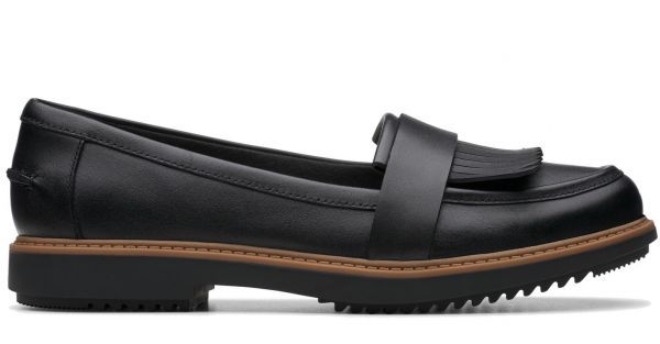 Clarks 26cm Flat black black quilt Loafer leather leather slip-on shoes formal ballet sneakers pumps sandals P22