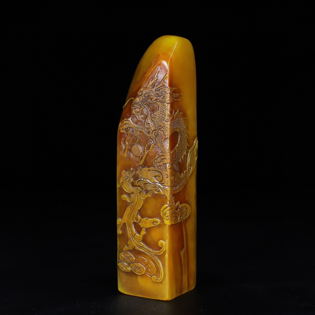 館蔵珍品 寿山石 田黄石 細密彫 龍鳳呈祥紋印章』置物 賞物 貴重 館蔵珍品 寿山石 田黄石 細密彫 龍鳳呈祥紋印章』置物 賞物 貴重