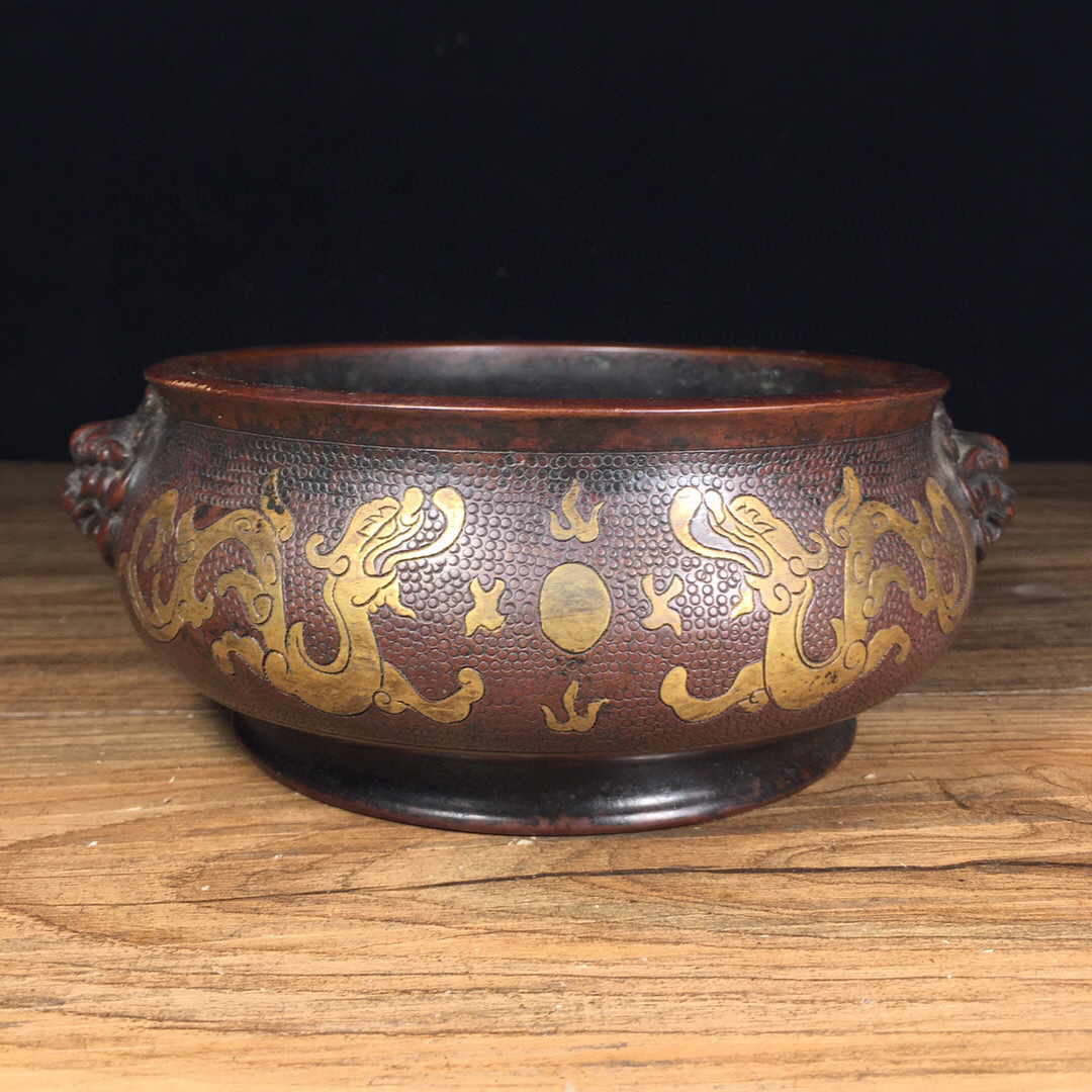 28900円 『館蔵珍品 紫銅製 塗金 雙獣頭 雙龍戲珠紋 熏香炉 28900円 『館蔵珍品 紫銅製 塗金 雙獣頭 雙龍戲珠紋 熏香炉