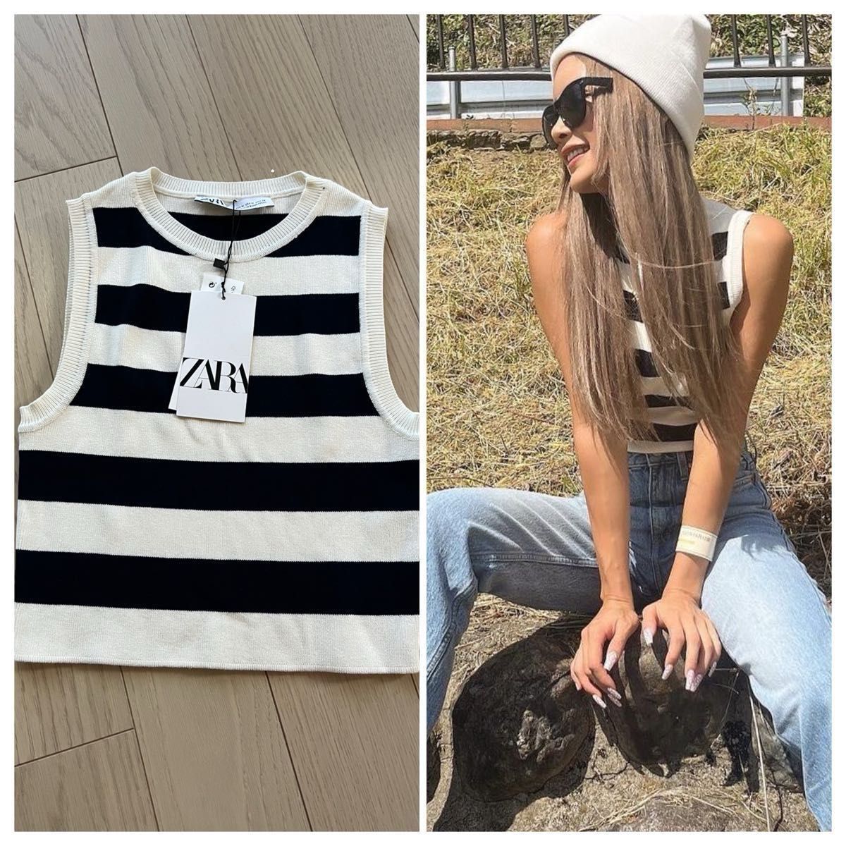 ZARA 完売品 クロップドニットトップス ボーダー ストライプ ZARA 完売品 クロップドニットトップス ボーダー ストライプ