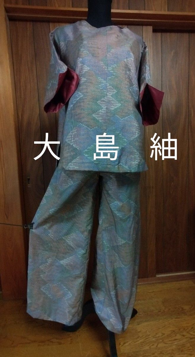 着物 リメイク チュニック&ワイドパンツ セットアップ 大島紬 着物 リメイク チュニック&ワイドパンツ セットアップ 大島紬