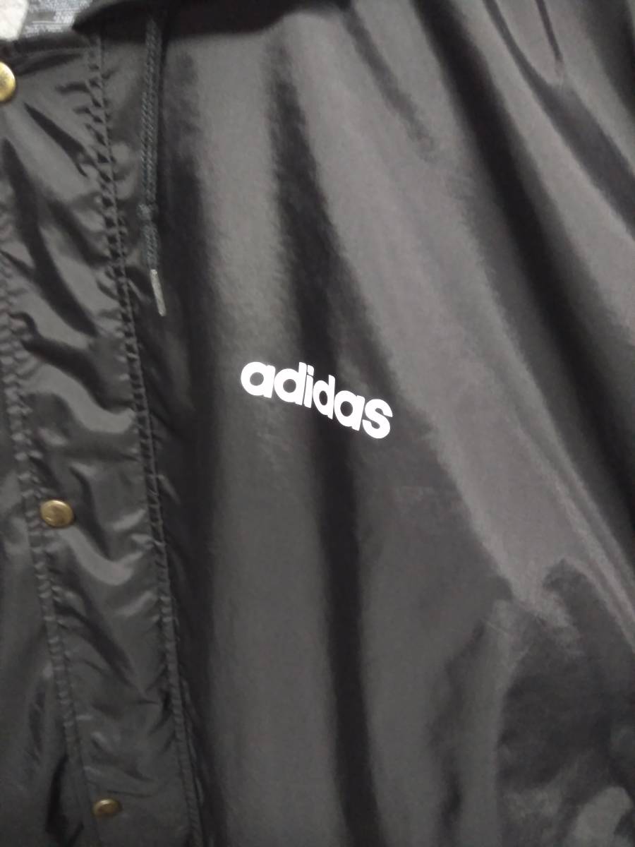 90s adidas / アディダス ベンチコート M 黒 薄手 vintage ヴィンテージ ビンテージ ナイロンジャケット コート サッカー  フットサル レア