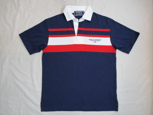 POLO SPORT Polo спорт короткий рукав Rugger рубашка темно-синий × белый × красный 2S Ralph Lauren 