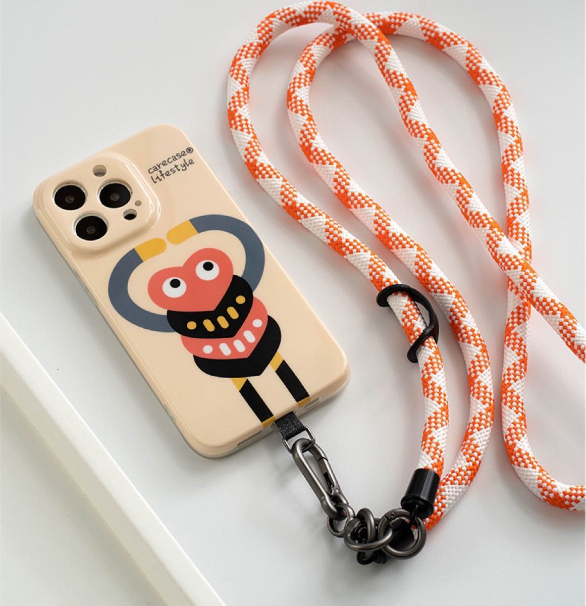 オレンジ ショルダーストラップ パラコード スマホストラップ