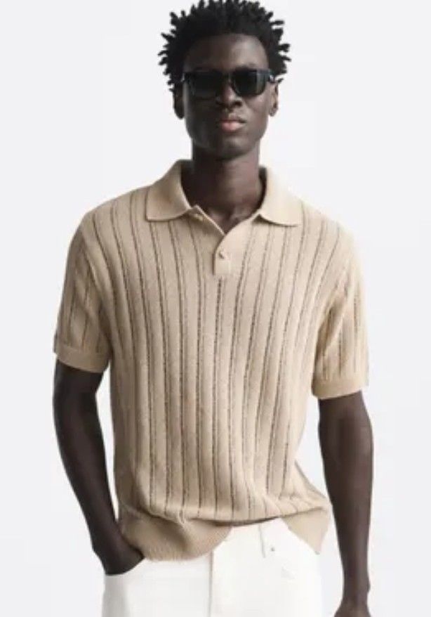 リブニット ポロシャツ シアー 透かし編み XLサイズ ザラ ZARA リブニット ポロシャツ シアー 透かし編み XLサイズ ザラ ZARA
