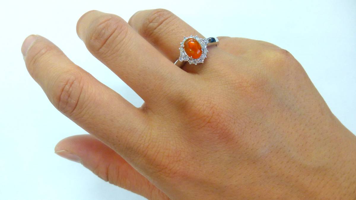 結婚祝い リング 0.34ct ダイヤ 1.12ct オパール 16号 pt900 プラチナ