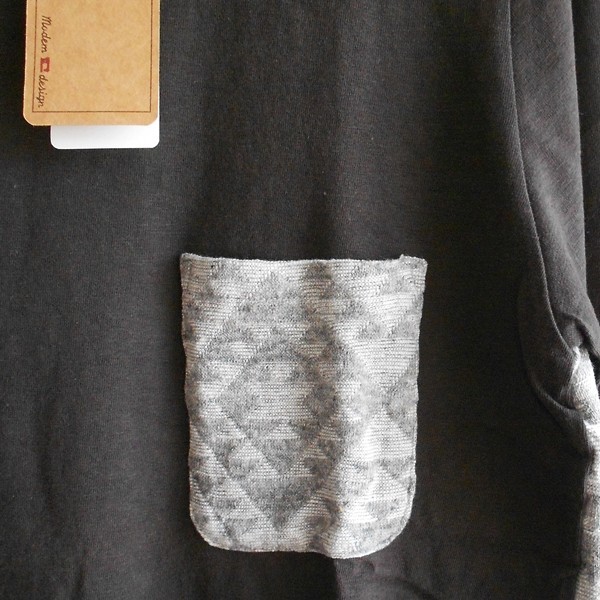 新品未使用・modem design・7分袖Tシャツ・BROWN・ジャガード・日本製・モデムデザイン_画像2