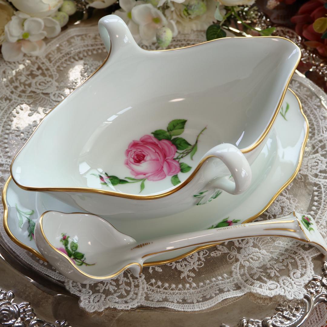極美品 Meissen マイセン ピンクローズ グレイビーボート ソース F7 極美品 Meissen マイセン ピンクローズ グレイビーボート ソース F7