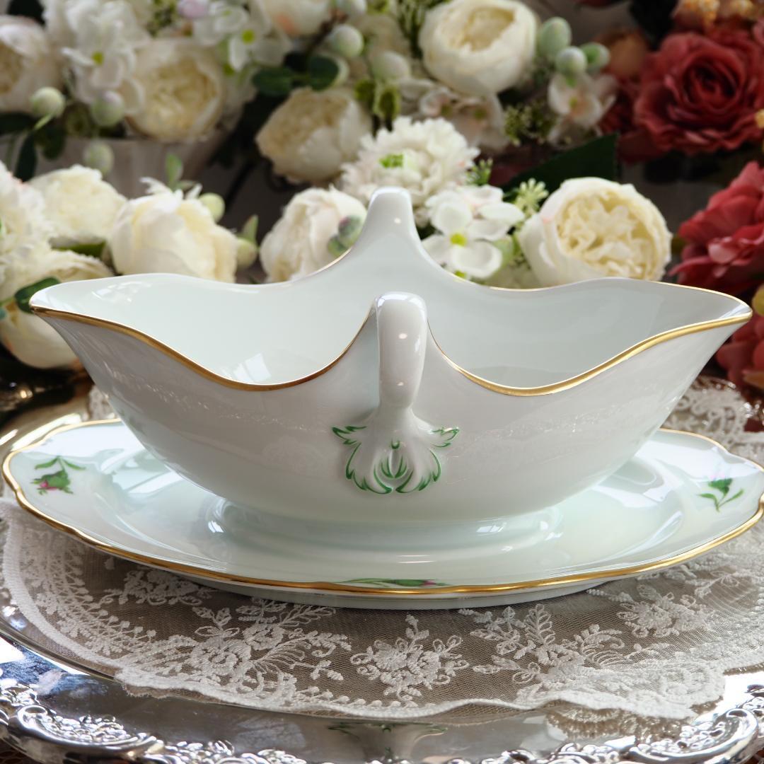 極美品 Meissen マイセン ピンクローズ グレイビーボート ソース F7 極美品 Meissen マイセン ピンクローズ グレイビーボート ソース F7