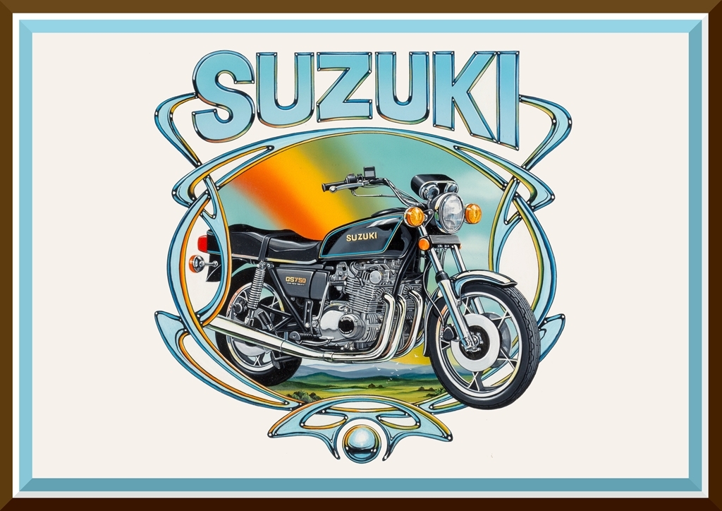 送料無料！★David Mann 70年代バイクアートポスター4枚セット『Suzuki GS750/Honda CB750/HD FXS 1200/Kawasaki Z1000 LTD』 