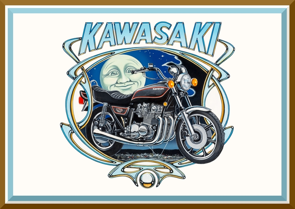 送料無料！★David Mann 70年代バイクアートポスター4枚セット『Suzuki GS750/Honda CB750/HD FXS 1200/Kawasaki Z1000 LTD』 