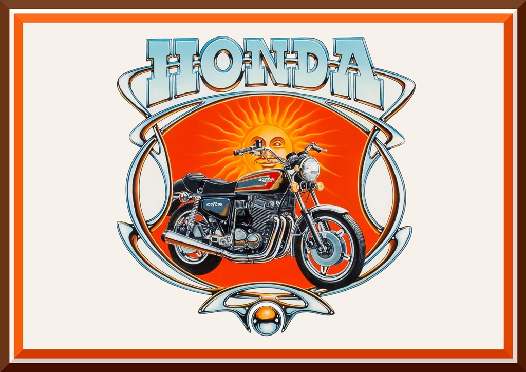 送料無料！★David Mann 70年代バイクアートポスター4枚セット『Suzuki GS750/Honda CB750/HD FXS 1200/Kawasaki Z1000 LTD』 