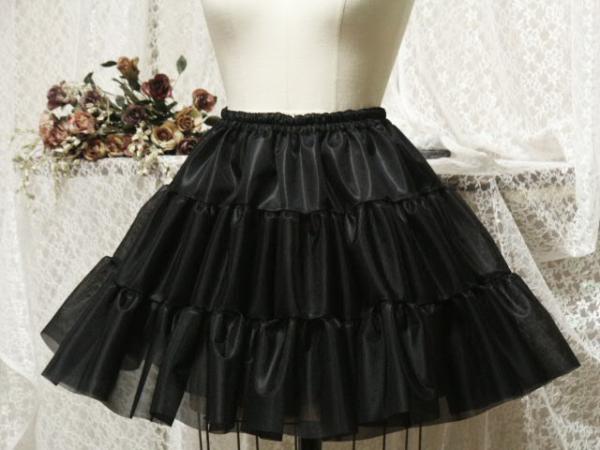 新品?オリジナル?フリルいっぱいパニエ?黒?３８ｃｍ丈
