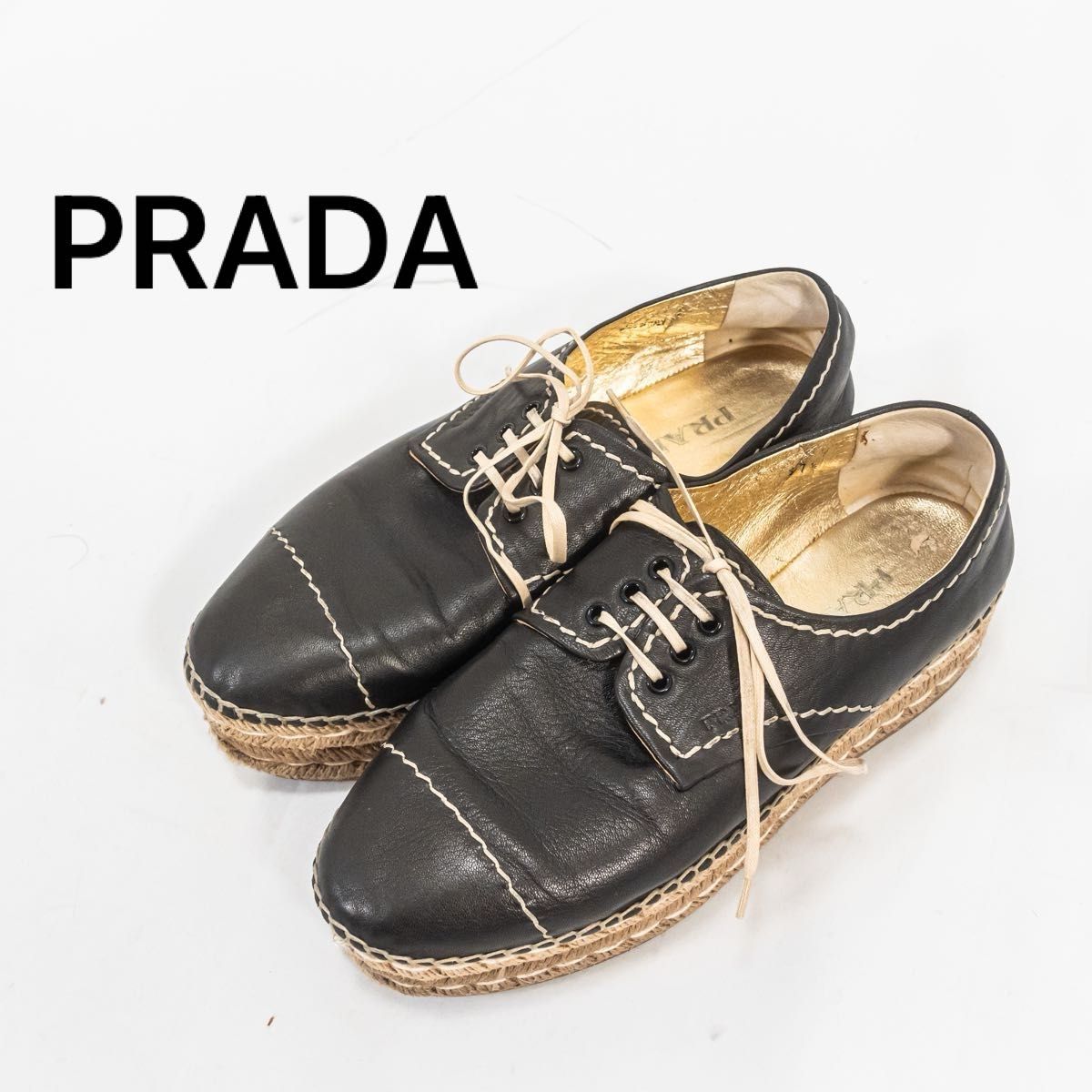 良品 PRADA プラダ 23 5cm ローファー 厚底 エスパドリーユ 良品 PRADA プラダ 23 5cm ローファー 厚底 エスパドリーユ