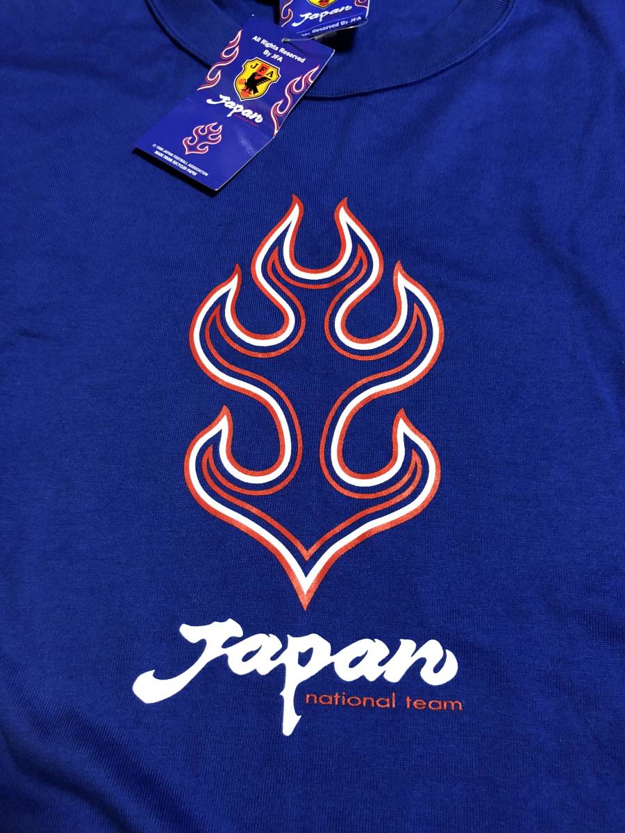 JFA Tシャツ L 半袖 新品未使用 96年 定価3900円 青 ブルー 丸首 炎 MADE IN JAPAN スポーツ 希少 レア 廃盤 人気 カジュアル_画像4