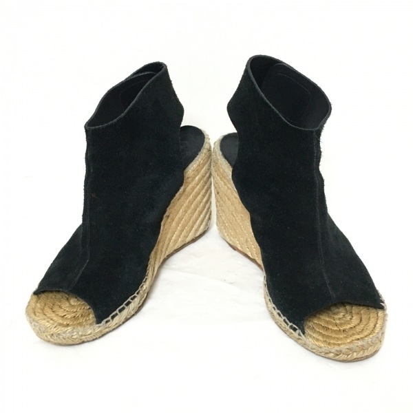  Celine CELINE sandals 37 - suede black lady's open tu/ Wedge sole / espadrille shoes 