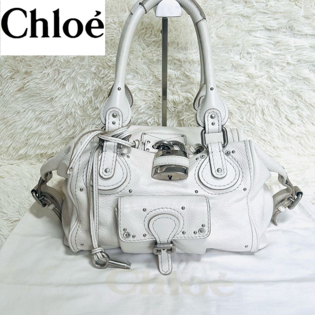 良品】Chloe クロエ パディントン ハンドバッグ 白 南京錠 良品】Chloe クロエ パディントン ハンドバッグ 白 南京錠